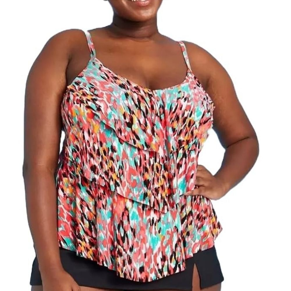 Aqua Green Multicolor Tankini Top 16W - Picture 2 of 2